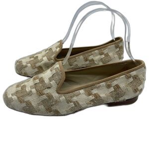 Stubbs & Wootton Palm Beach Tan Cream Woven Slip On Loafers Size 6.5